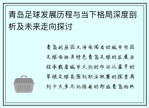 青岛足球发展历程与当下格局深度剖析及未来走向探讨 青岛足球发展历程与当下格局深度剖析及未来走向探讨